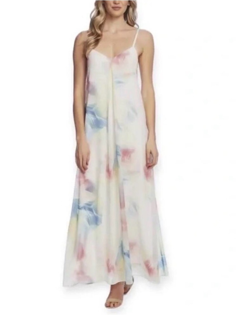 NWT Vince Camuto Watercolor Print Maxi Dress V-Neck Spaghetti Strap Size 6 Flowy